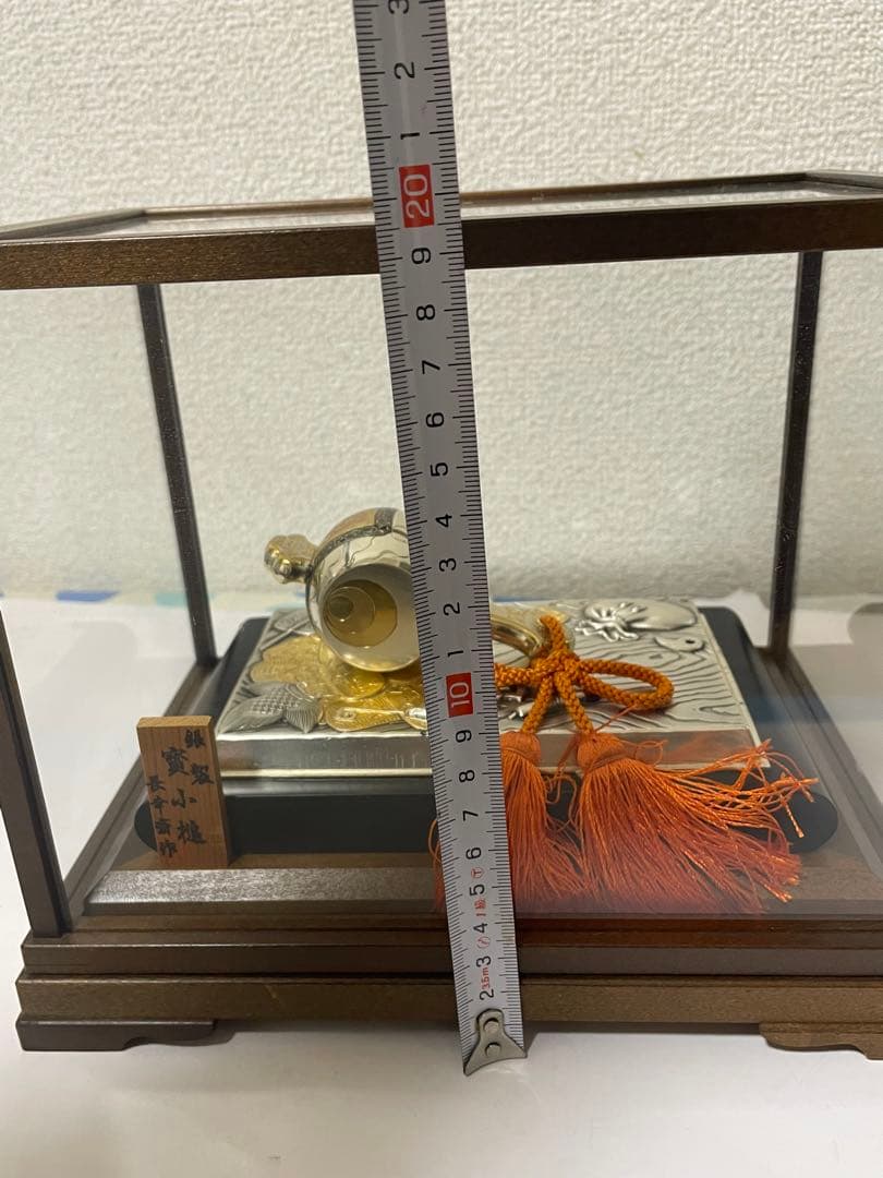 銀製 　置物　長幸斎作　小判古槌　縁起物　商売繁盛　ガラスケース入り