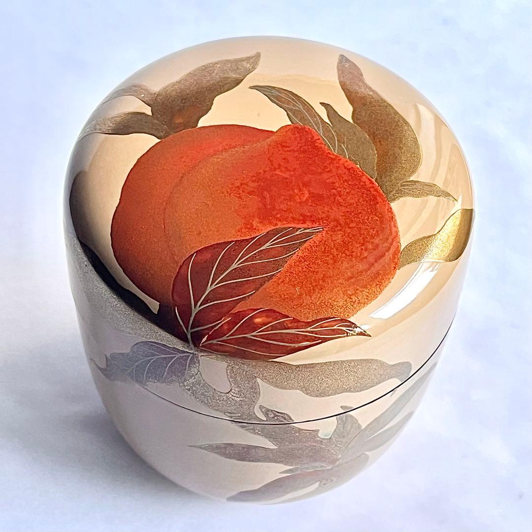 【極美品】●棗●森田洋古●白漆●仙桃蒔絵●金蒔絵●茶道具●桃