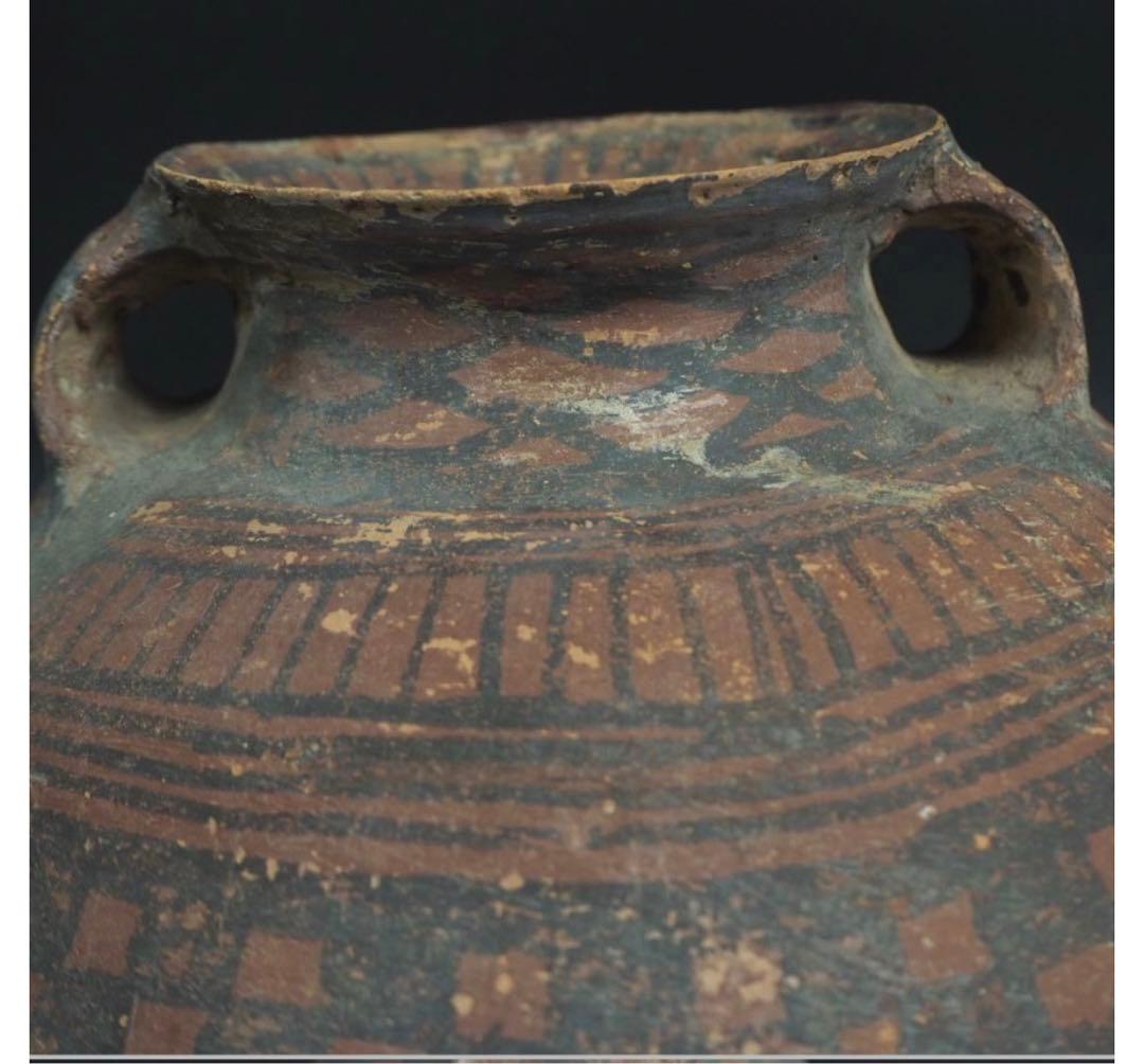 送料無料　本物保証　発掘品 馬家窯文化 彩陶幾何学文両耳壷 アンダーソン土器