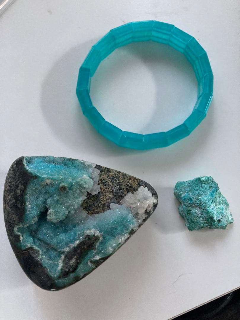 ドゥルージークリソコラ結晶　　アマゾナイトシリカブレス　クリソコララフストーン