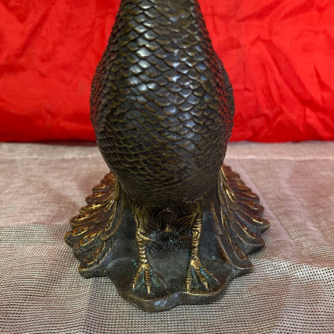 中国　古銅　孔雀像　置物　細密オブジェ　乾隆年製銘