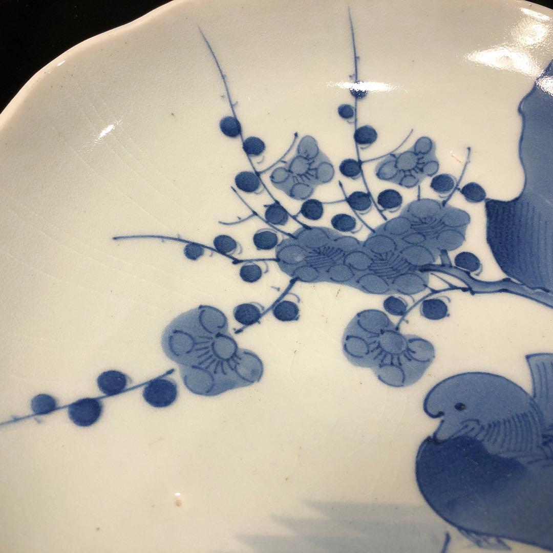 明治〜大正レトロ　古伊万里焼　大皿　梅・鶯図柄　アンティーク