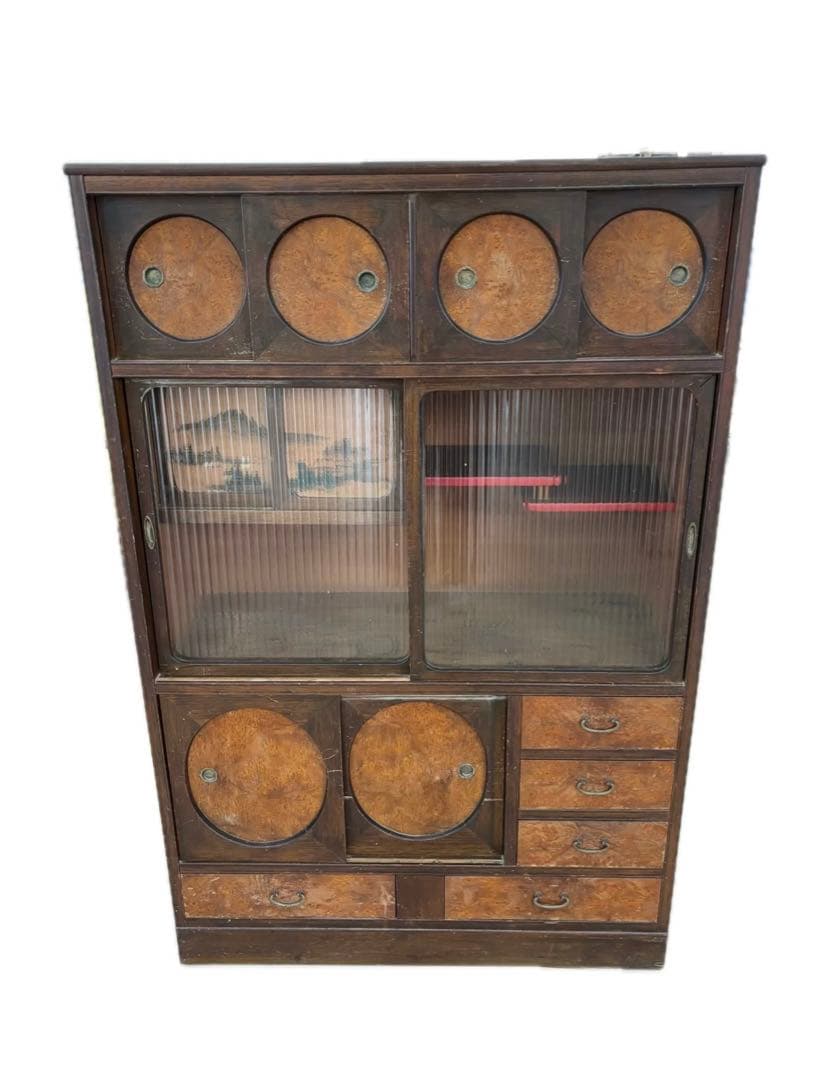 茶箪笥 飾り棚 和家具 昭和レトロ 時代物 食器棚 -496-