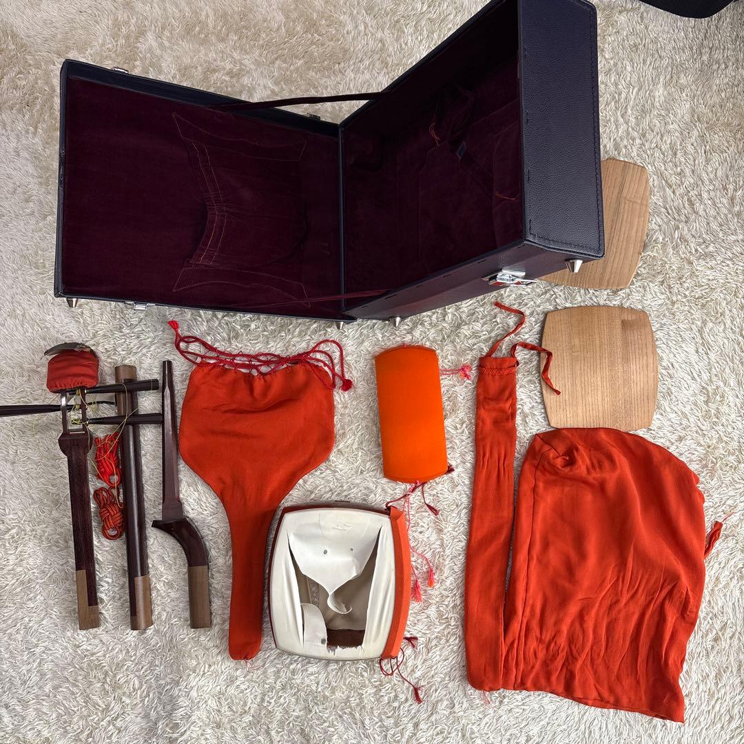 高級品？紅木！中棹！折り畳みケース付き★三味線セット◎