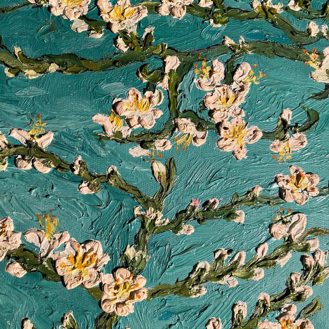 ★特大秀作★手書き油絵 ゴッホ 花咲くアーモンドの枝 額付 絵画 油彩画