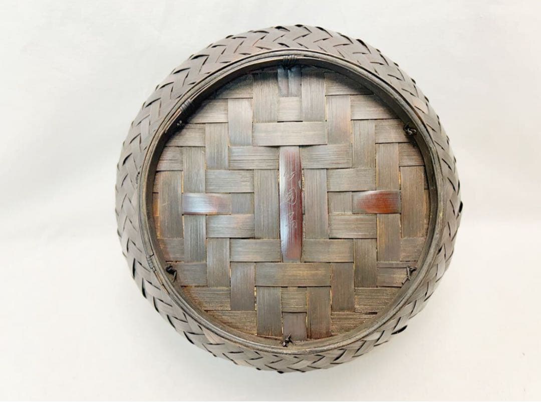 ほぼ未使用 茶道具 東山麗 竹園斎作 淡々斎好写 独楽籠 炭斗 刻印炭点前 共箱