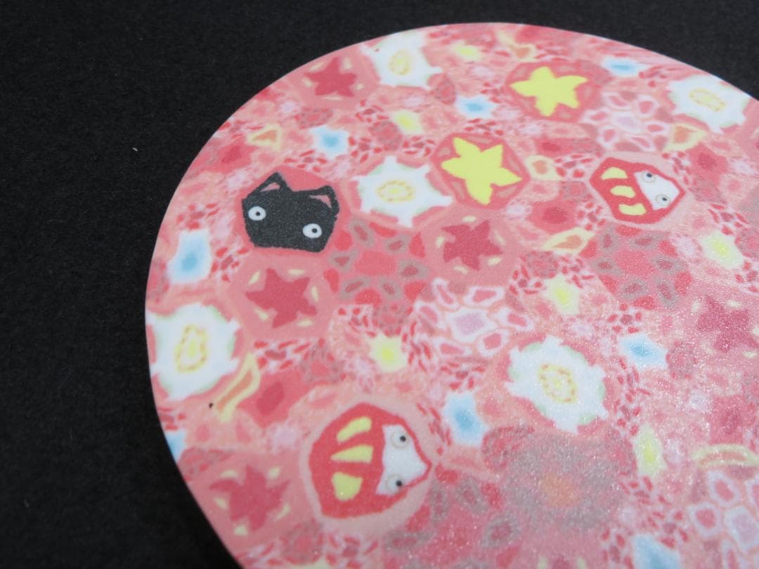 小林佐和子　練込小皿　だるまと猫　現代アート　アンティーク