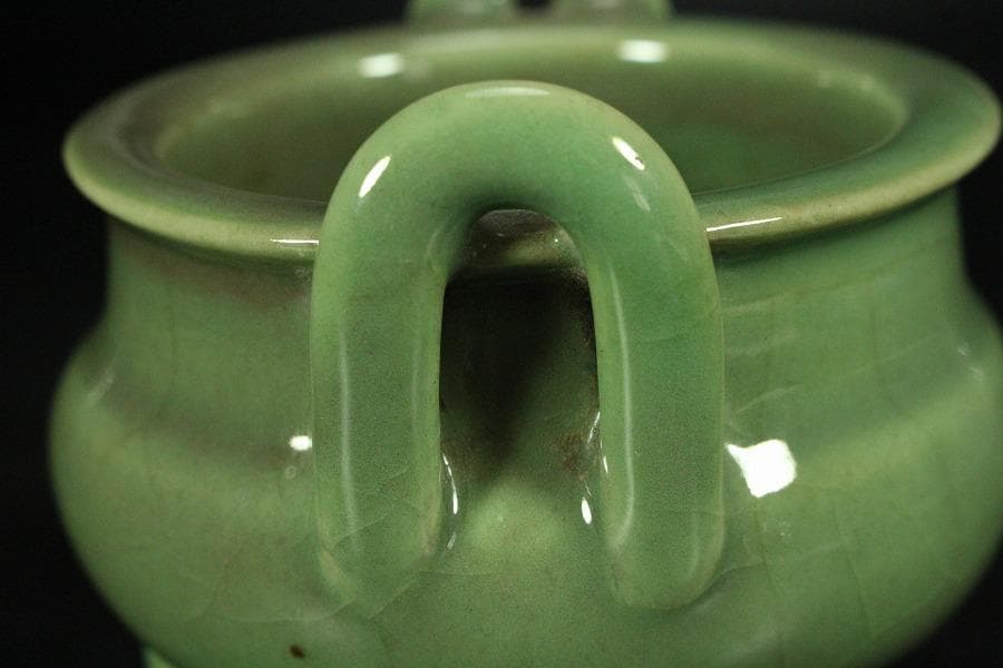 中国美術 天龍寺 青磁 三足 香炉 古美術(K-YC529)