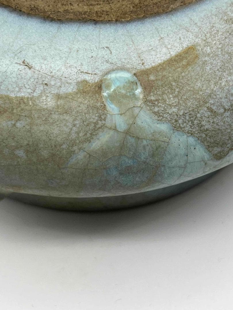 元時代　鈞窯　澱青月白釉鼓釘鈕羅漢洗 水丞 【旧家蔵出し】 香炉(D-98)