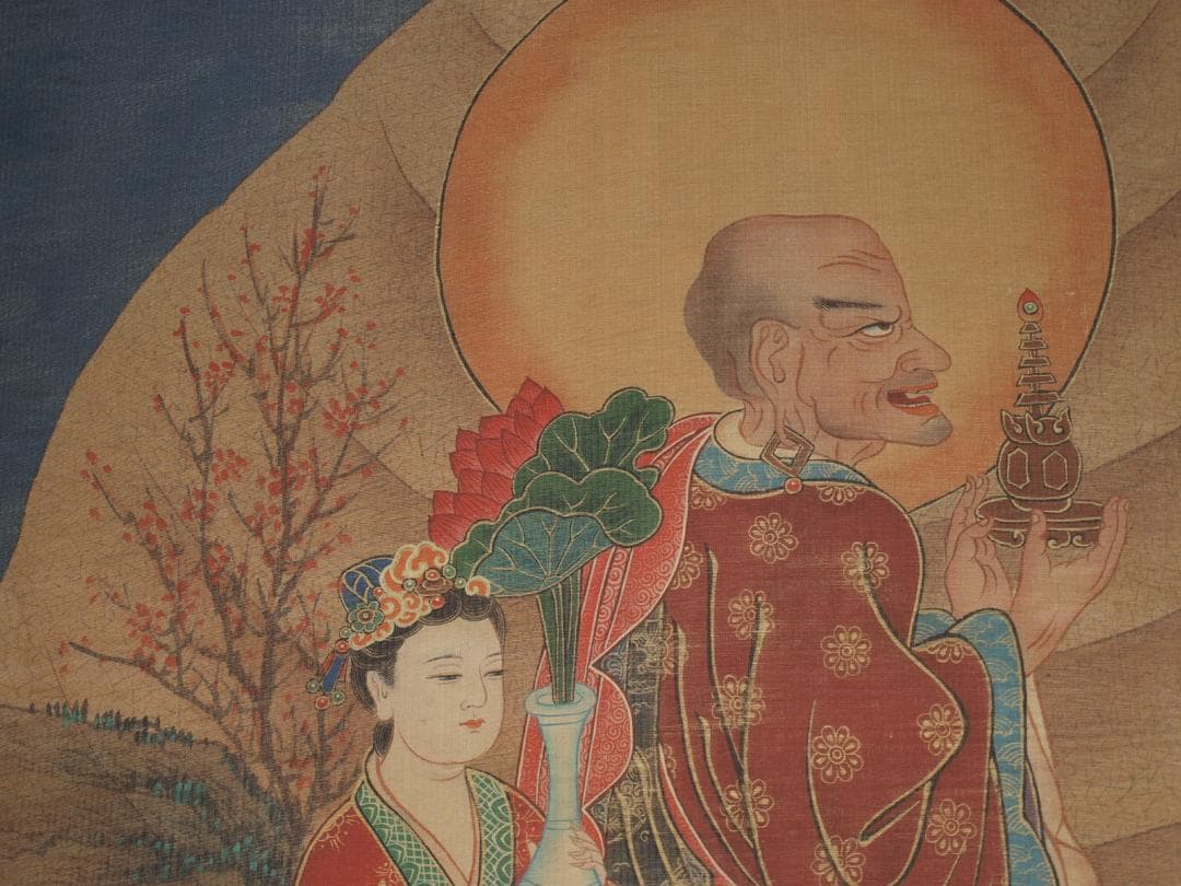 人物図 中国丁雲鵬　 明時代 肉筆保證 唐物唐本　掛け軸　BD824C11-4