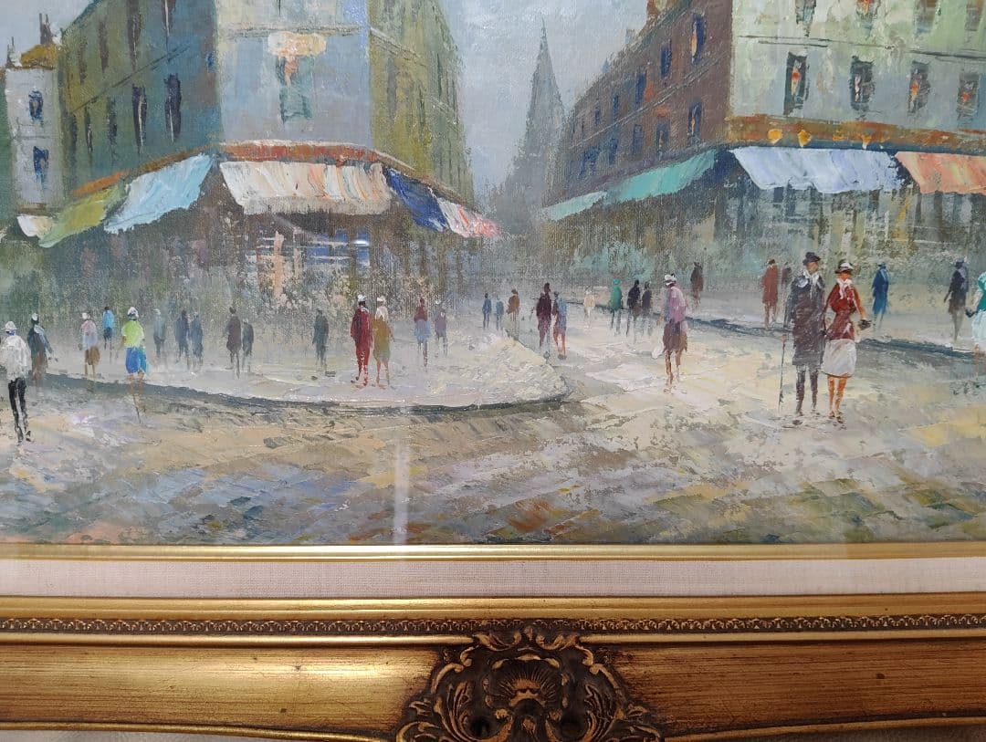 Y.Simon 風景画 油彩画 油絵 パリ街並み　絵画　額装　サイン　箱あり