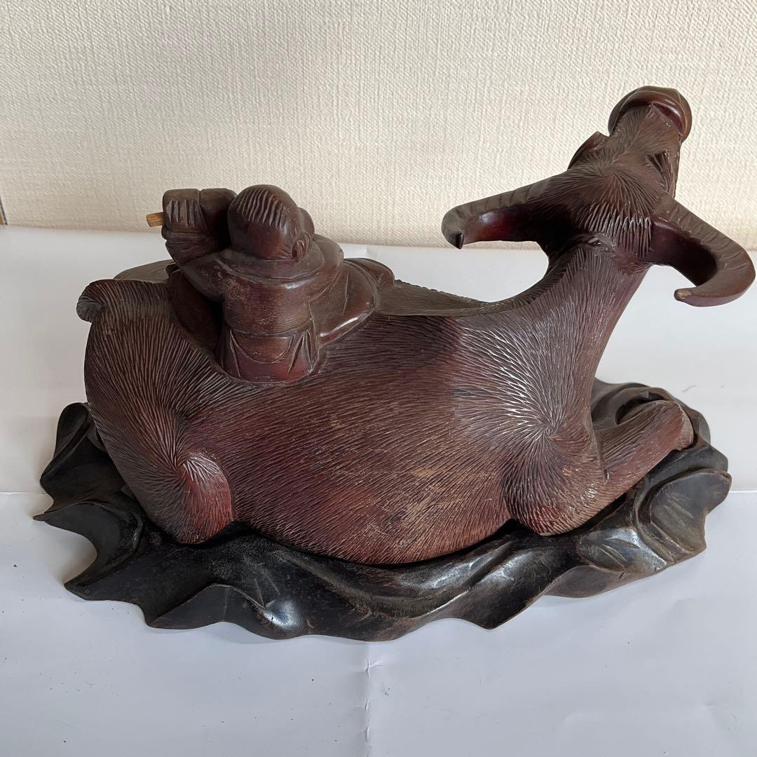 木彫　牛乗り笛吹童子