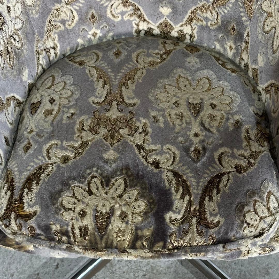 昭和レトロ ヴィンテージ ラウンジチェア 回転式 昇降 キャスター付 ダマスク柄