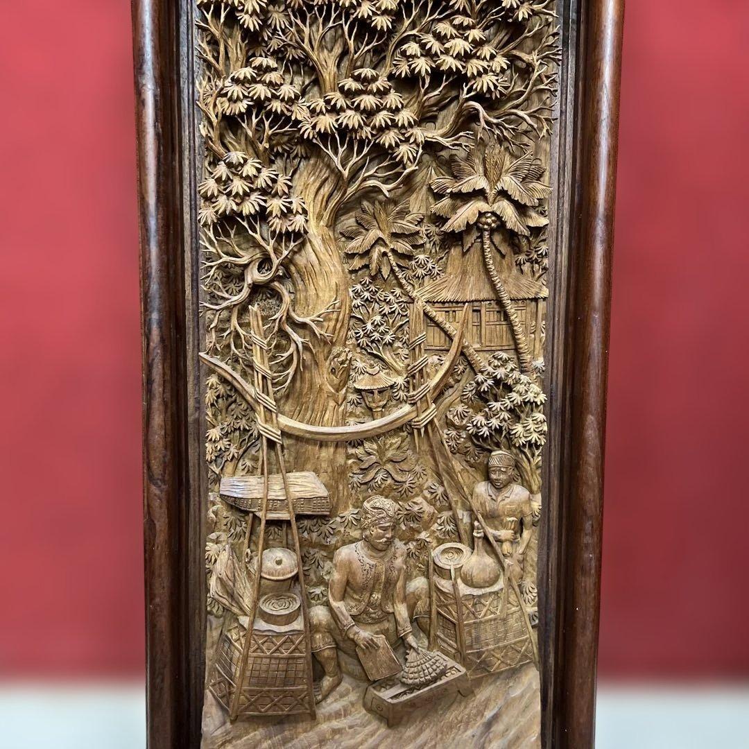 時代　木彫　浮き彫りの額C 約95.5×49.5㎝　東さ8-0131③