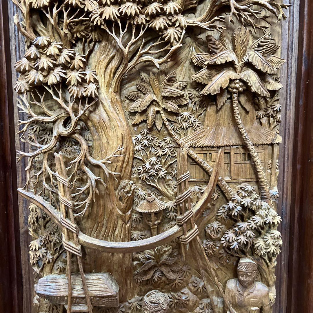 時代　木彫　浮き彫りの額C 約95.5×49.5㎝　東さ8-0131③