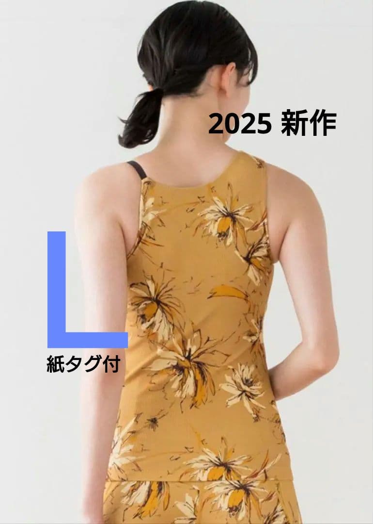 【紙タグ付】SUKALA リブBigフラワープリント タンクトップ　ゴールド　Ｌ