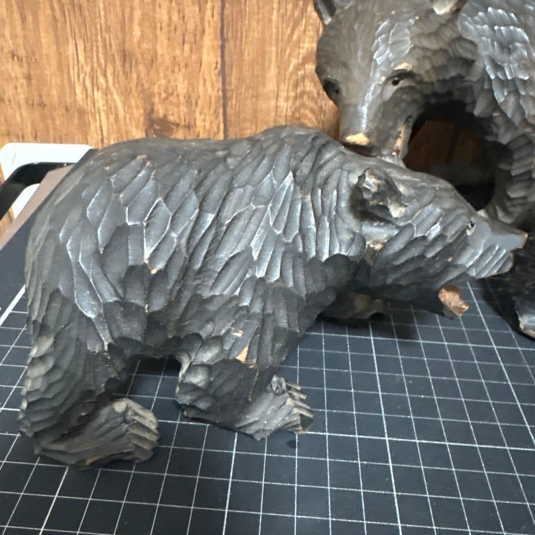 昭和レトロ 木彫りのくま ガラス目 小さめ 2体中くらい1体　計3点セット