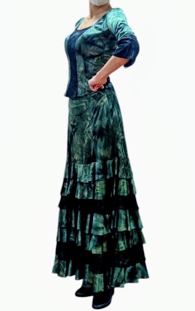 フラメンコ ツーピース ドレス グリーン レース フリル ナジャハウス Mサイズ