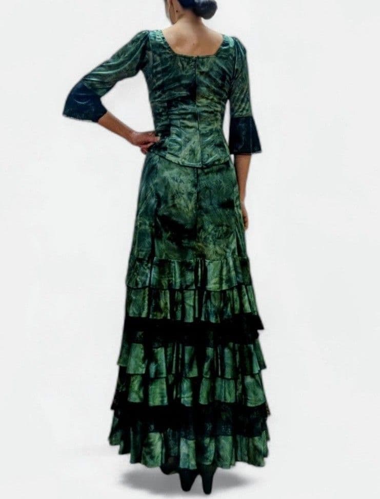 フラメンコ ツーピース ドレス グリーン レース フリル ナジャハウス Mサイズ