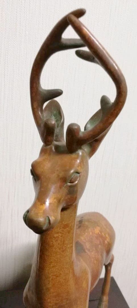 斑銅　工芸品　鹿　置物　一品物