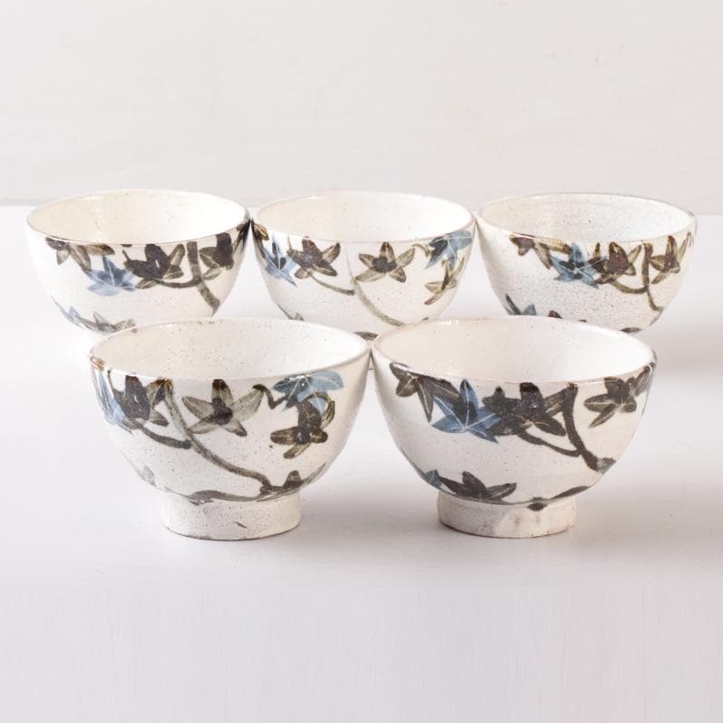 煎茶道具　水月窯　楓文　汲出茶碗　五客　共箱　V　7458