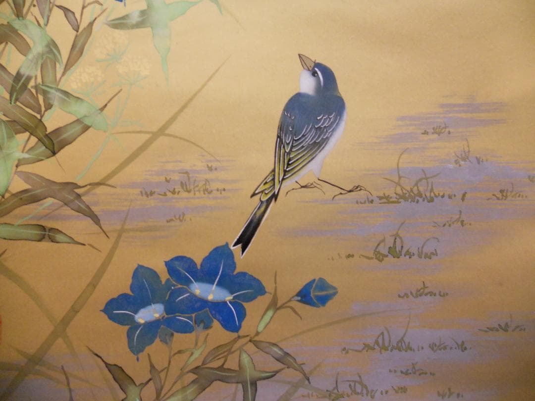 掛け軸 玉芳 『 桔梗 』 中島清堂 識箱 絹本 希少 軸装 茶道具 掛軸 美品