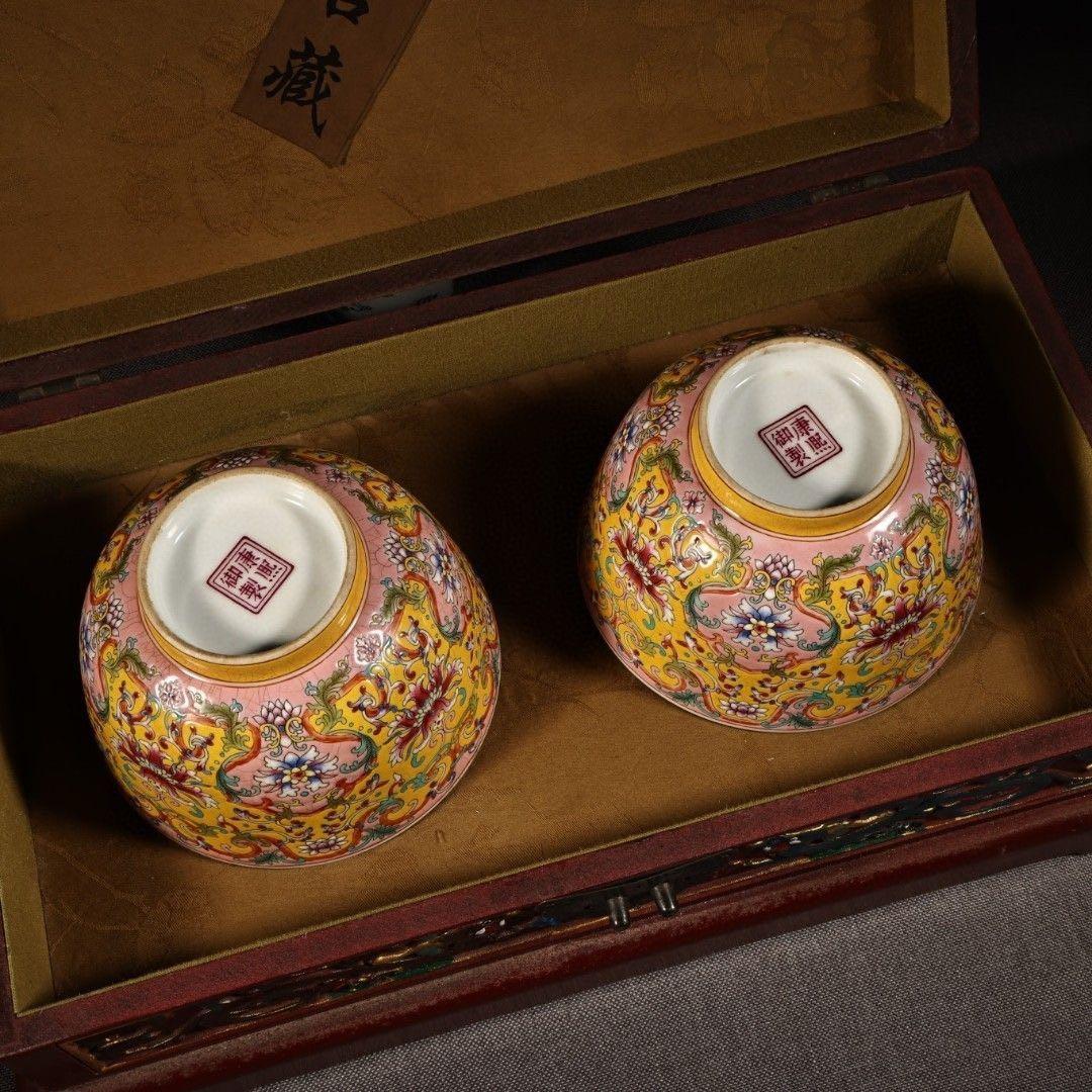 中国古美術 唐物旧蔵 大清雍正年御製粉彩　官窯茶碗ペア　開運中国骨董 大珍品希少