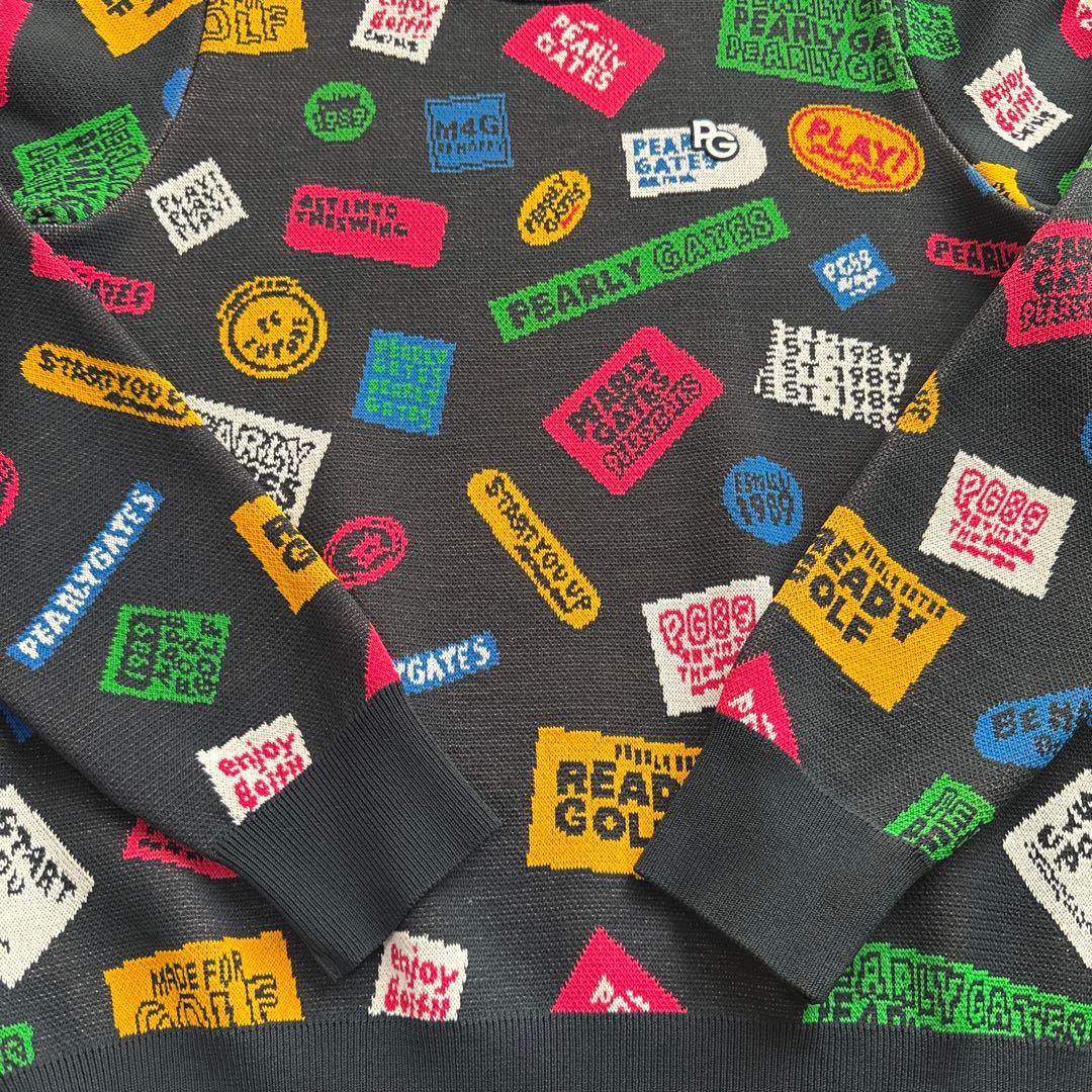 パーリーゲイツ秋冬人気ロゴマーク総柄×マルチカラー ニットセーター 0(S)