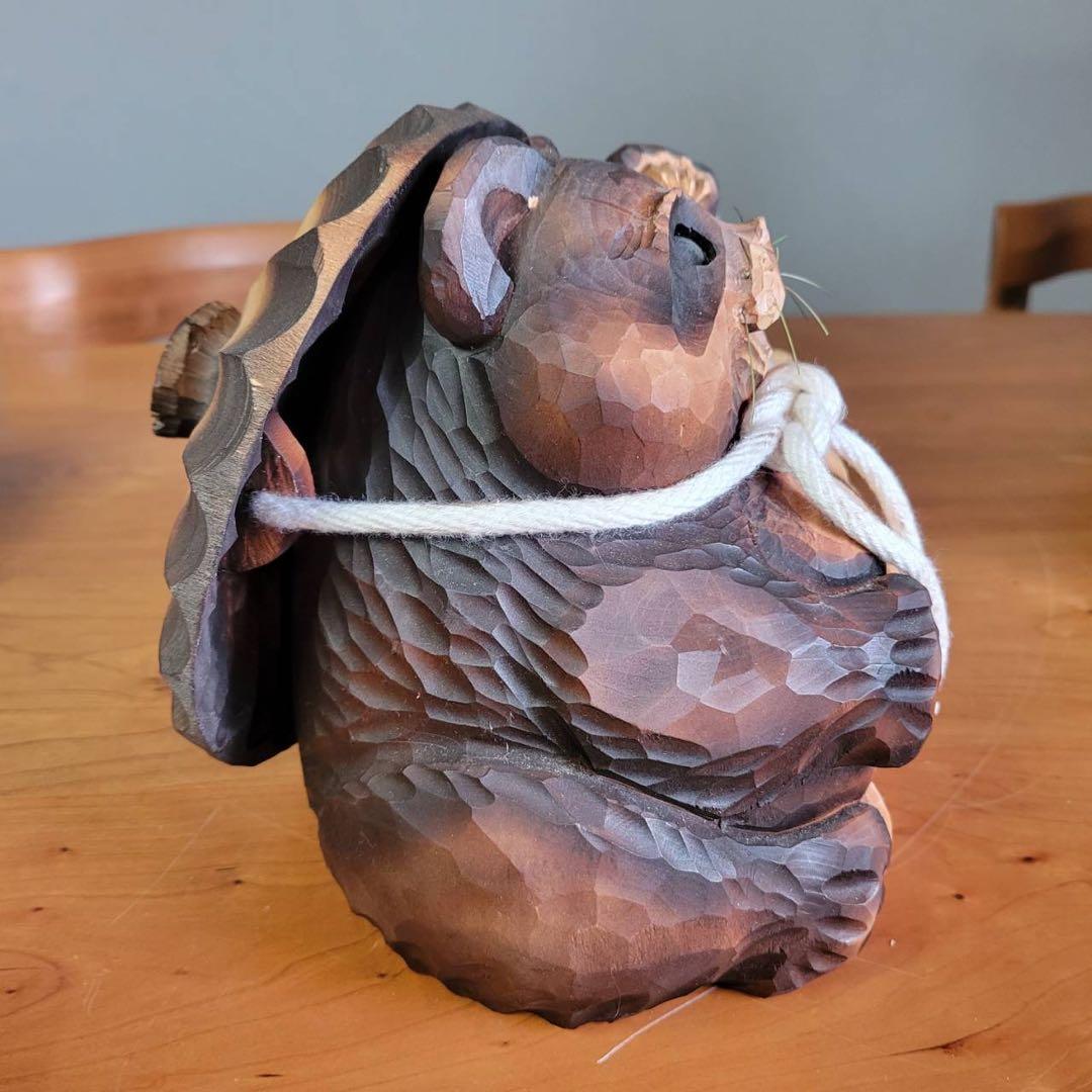 【匿名発送】木工品　たぬき　夫婦　縁起物　アンティーク　木彫り