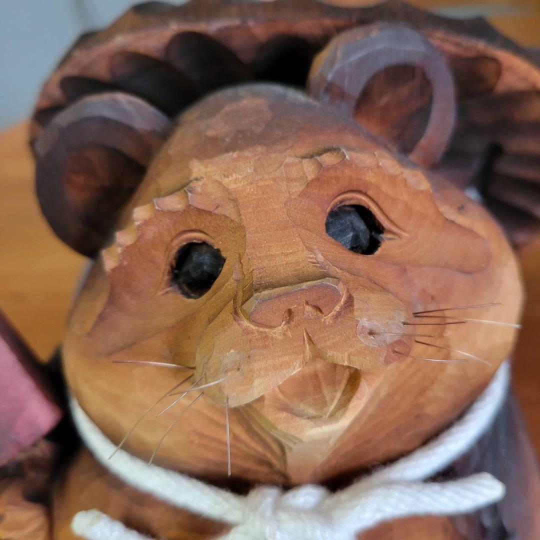 【匿名発送】木工品　たぬき　夫婦　縁起物　アンティーク　木彫り