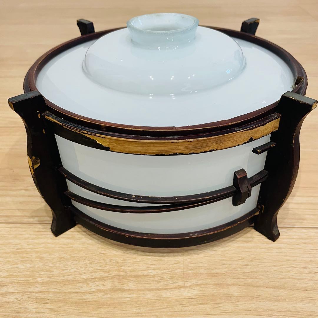 昭和レトロ 木飾枠 乳白ガラス ミルクガラス ペンダントライト 電笠 電傘 乳白