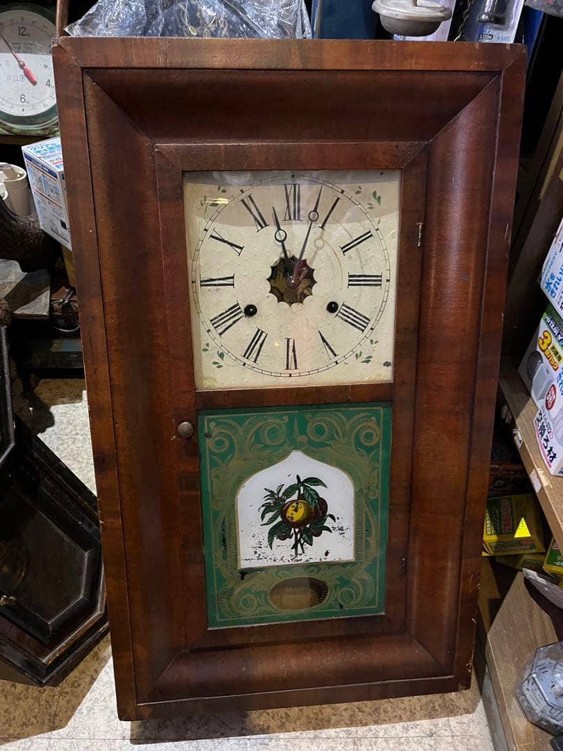 分銅式掛け時計、アンティーク振り子時計、アメリカ最古な時計、分銅式ゼンマイ時計