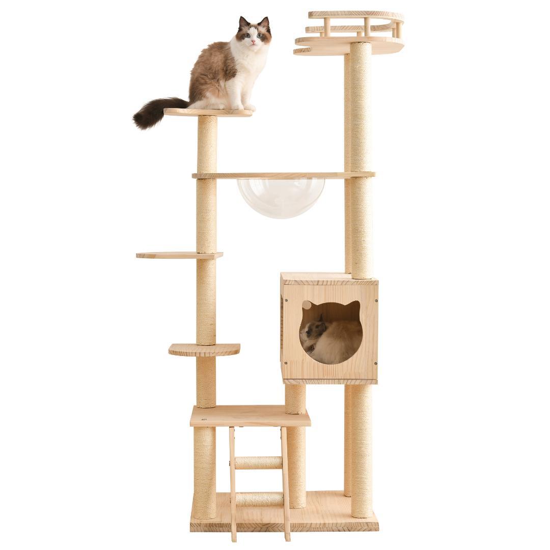 キャットタワー 透明宇宙船 頑丈 据え置き おしゃれ キャットタワー 木製