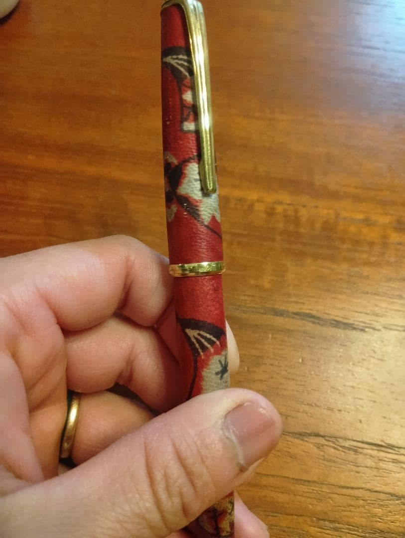 プラチナ　友禅染　羊革巻 18金先　万年筆