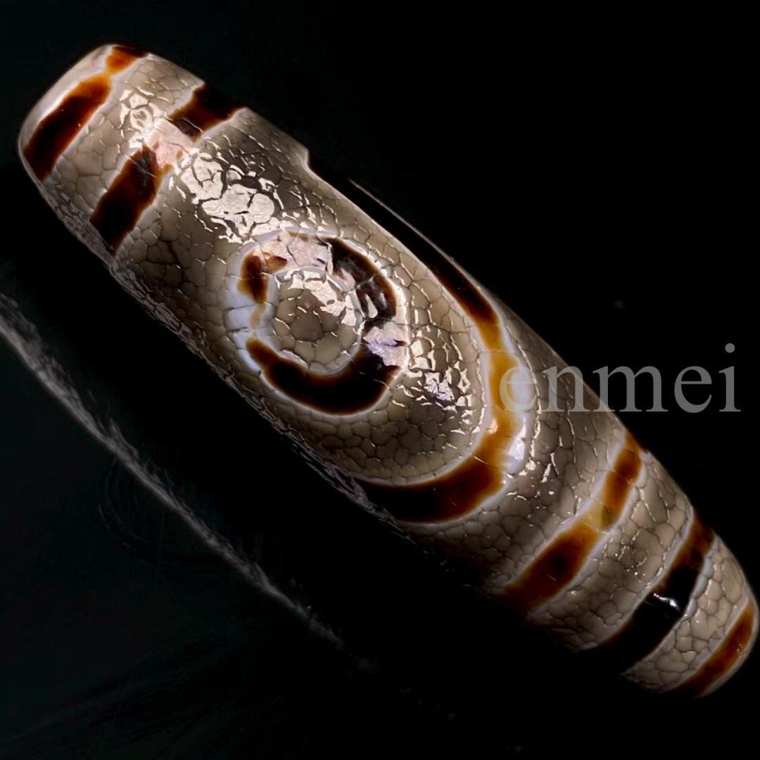 中国古美術・藏區老料・開片龍紋二眼天珠・西蔵手工芸・天然石・瑪瑙・闢邪消災・根付