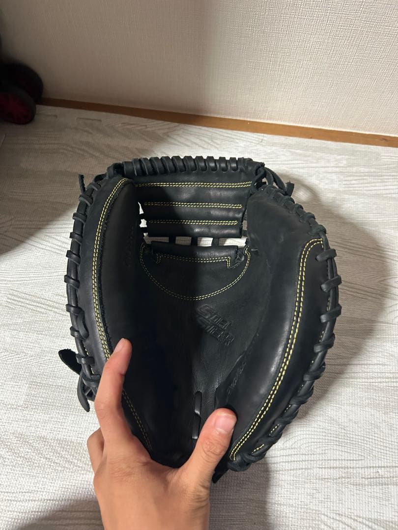 ZETT キャッチャーミット 軟式用 黒 編み込みデザイン