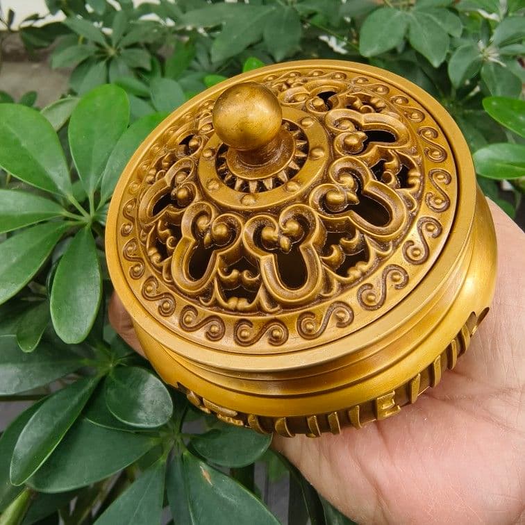 銅製 回紋香炉 檀香炉 盤香炉 茶道香炉 装飾品 工芸品 置物