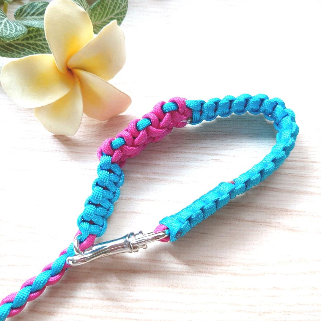 パラコードリード＆首輪　カフェリード　ハーフチョーク　ピンクお花　№082