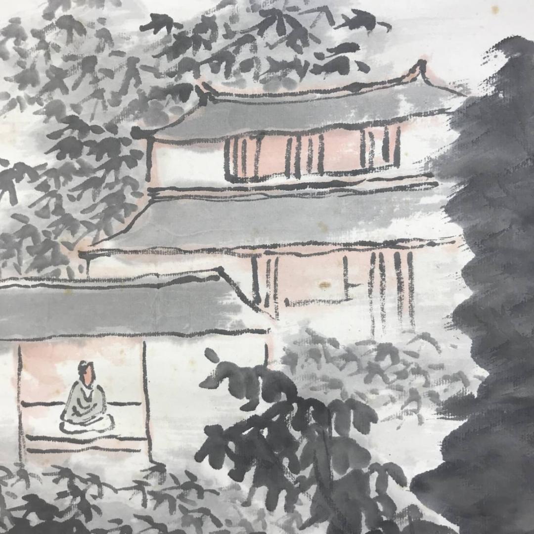 【真作】矢野鉄山/竹隱初夏山水画賛/山水図/掛軸☆宝船☆AD-552