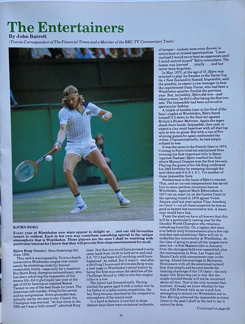 6/25/1980 ウインブルドン・テニス・チケットと当時の公式プログラム