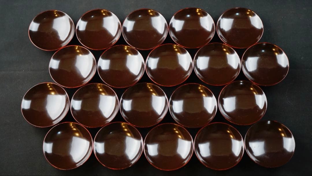 大正初期　能登輪島塗　溜塗小吸物椀　20客　共箱