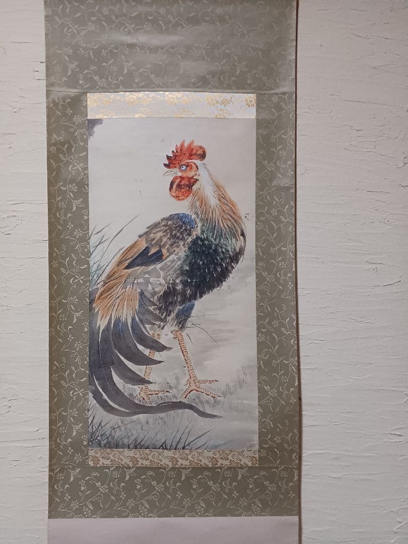 江戸屋の原画　掛軸　1350x415mm E770　鶏 立ち姿図 嶋田家蔵