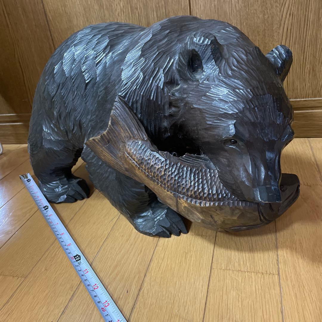 【中古品】熊の木彫り　工芸品民芸品　アンティーク昭和48年1973年贈呈品