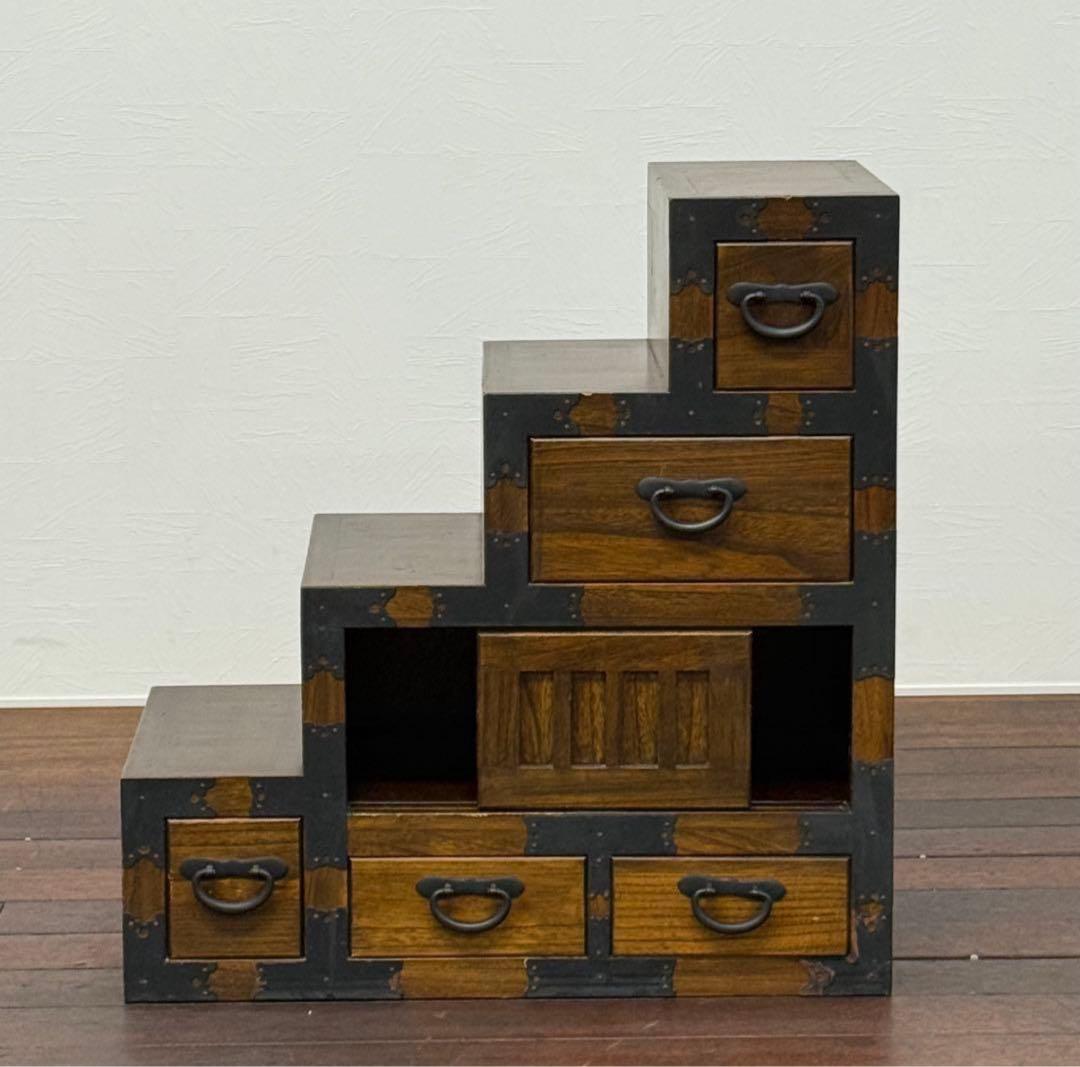 H19K25b アンティーク調 階段箪笥 4段