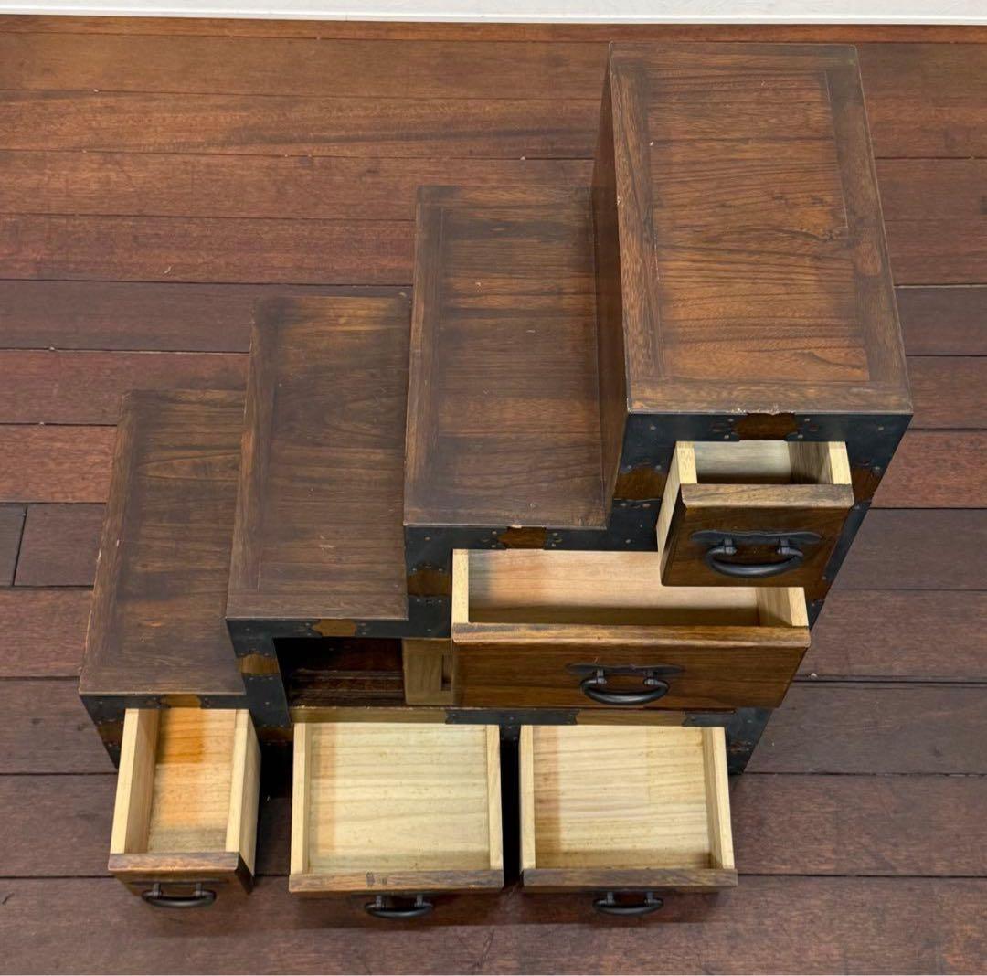 H19K25b アンティーク調 階段箪笥 4段