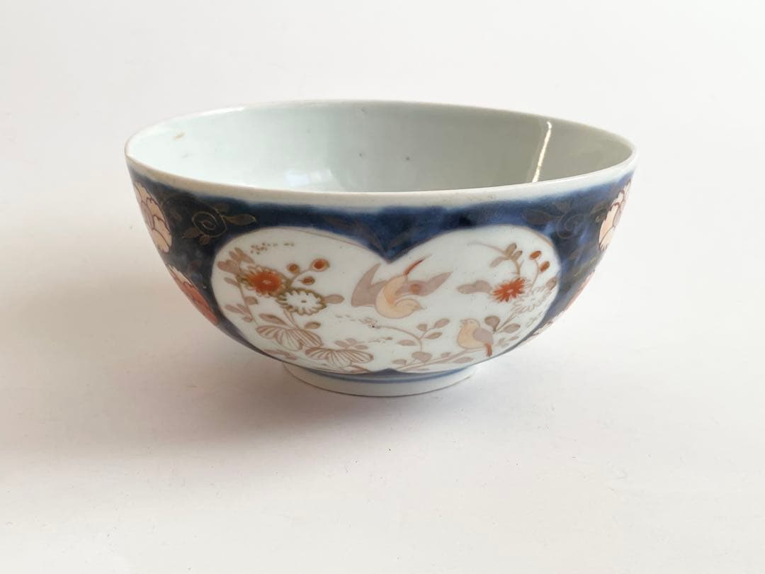 骨董　アンティーク　古伊万里　色絵　窓絵　小鳥文様　丼　鉢　深皿