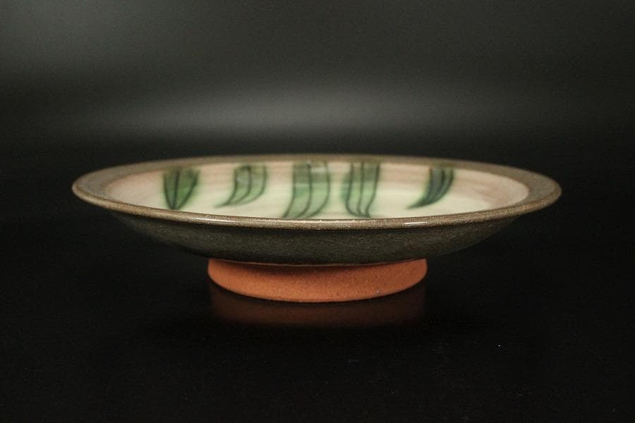 伸葉文 皿 五客 新開寛山造 木箱付(メ1266)