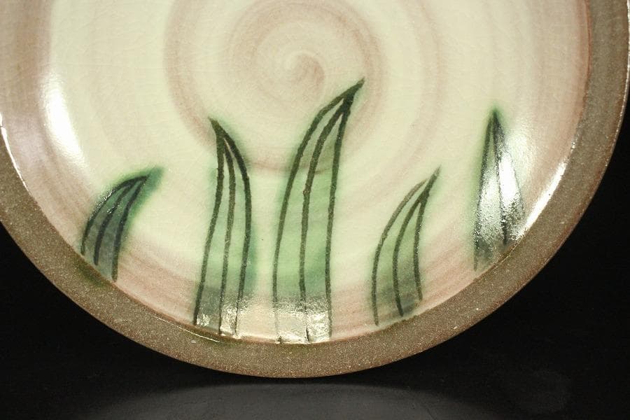 伸葉文 皿 五客 新開寛山造 木箱付(メ1266)