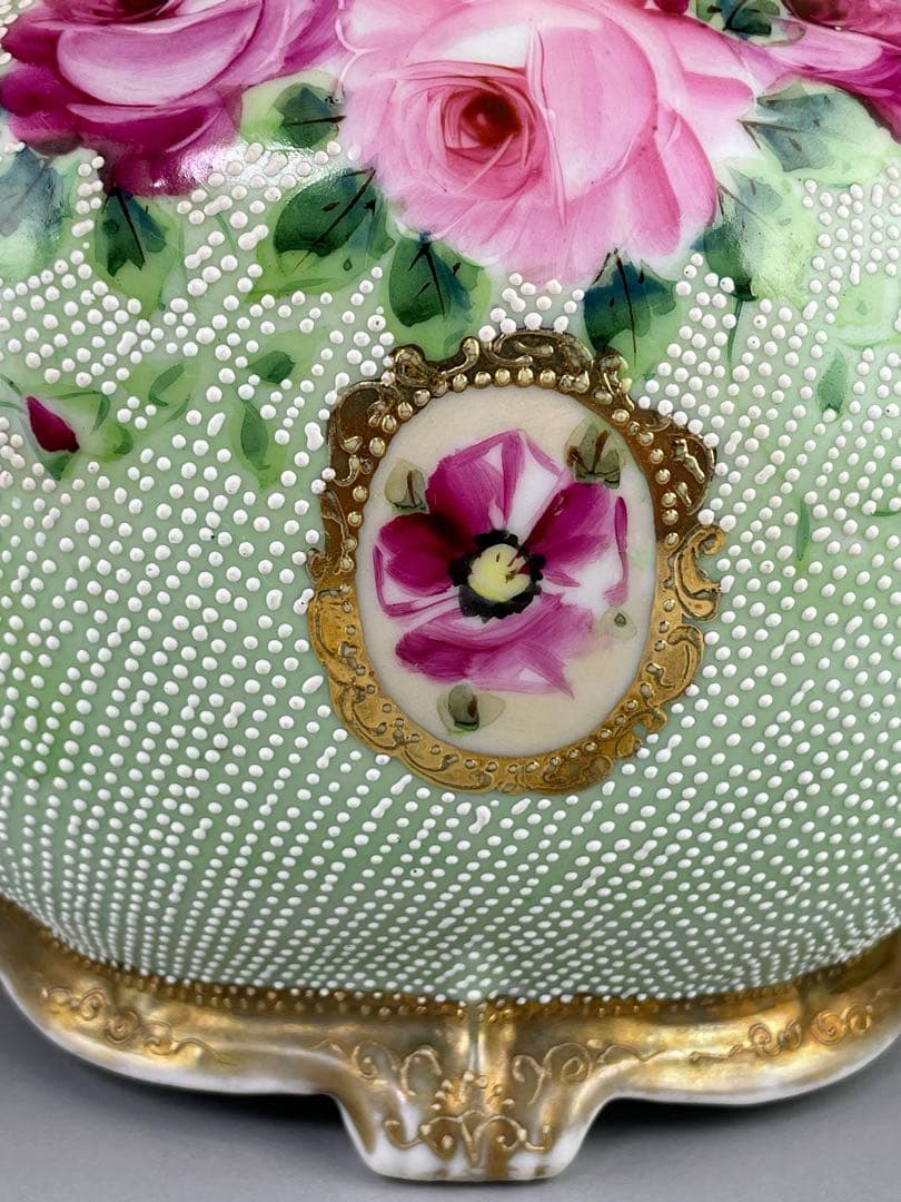 【美品】オールドニッポン アールヌーボー 薔薇紋 金盛り 花瓶