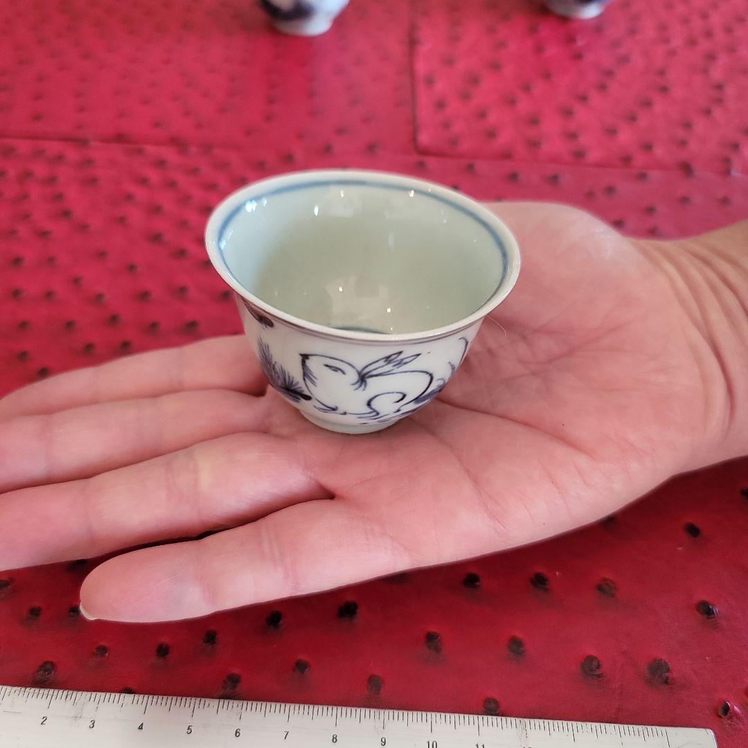 清朝染め付け 兎紋の煎茶碗 3客